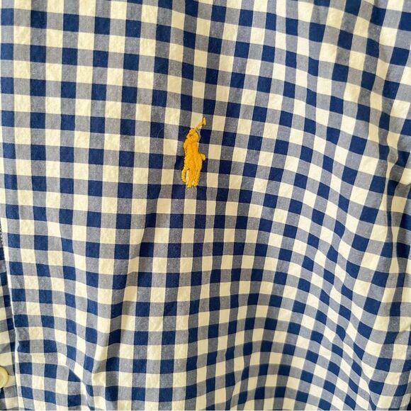 Ralph Lauren Blue Label Navy White Gingham‎ Check Short Sleeve Dress Shirt - Picture 5 of 6